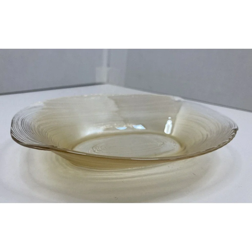 Amber/Gold Ribbon Glass‎ Delicate Bowl Soap Dish Jewelry Dish Home Decor 5 in